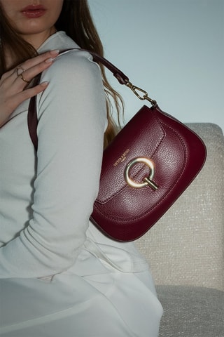 Sac porté épaule en cuir Nour - Doré et rouge