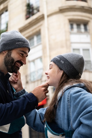 Bonnet en laine Happy Dad - Gris clair et anthracite - Adulte