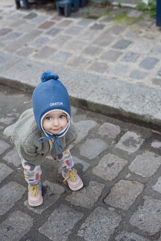 Bonnet aviateur en coton biologique Chaton - Bleu - Enfant