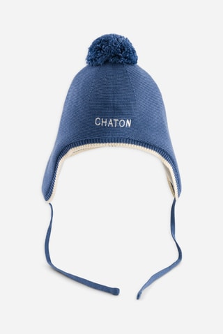 Bonnet aviateur en coton biologique Chaton - Bleu - Enfant
