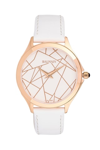 Montre à quartz en cuir Balmain Flamea - Blanc et doré rose
