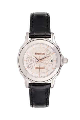 Montre automatique en cuir Eria - Noir et argenté