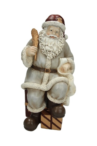 Pai Natal sentado Santavintage - 10 x 11 x 24 cm - Cinzento claro e castanho escuro