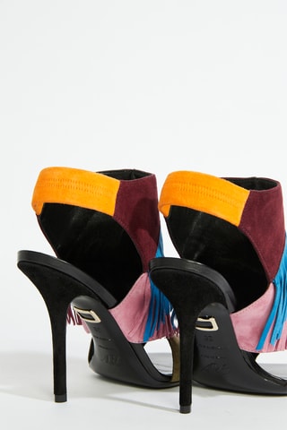 Sandales à talons en nubuck - Kaki et rose