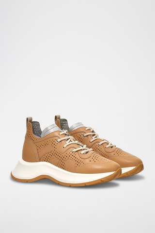 Zapatillas de piel con plataforma - Beige