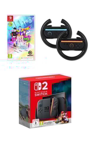 Console Nintendo Switch 2 avec Mario Kart World, Just Dance 2026 et 2 volants