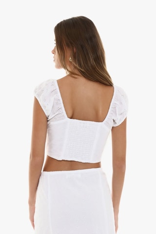 Crop top con bordado inglés - Blanco