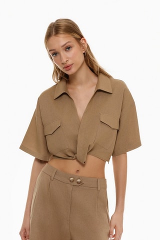 Crop top de lino - Marrón claro