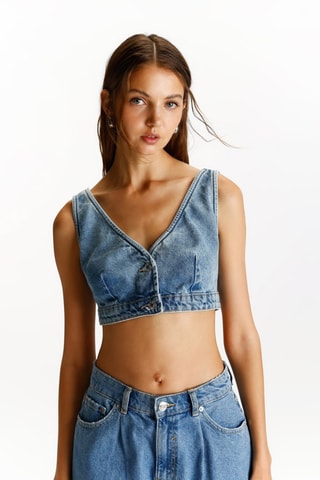 Crop top vaquero - Azul cobalto
