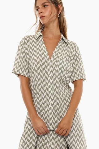 Vestido camisero - Caqui y blanco