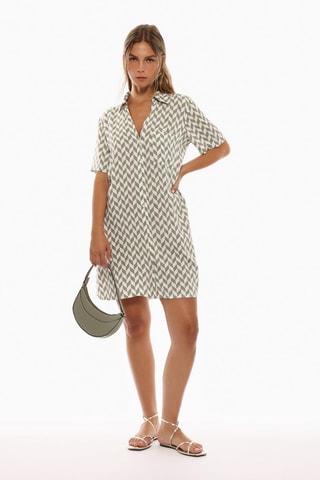 Vestido camisero - Caqui y blanco