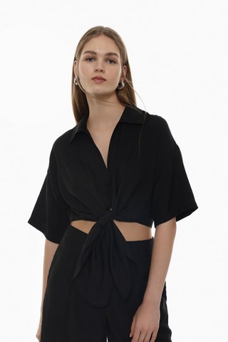 Camisa corta anudada - Negro