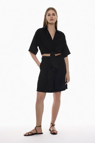 Camisa corta anudada - Negro