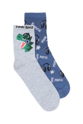 2 pares de calcetines cortos - Gris y azul cobalto