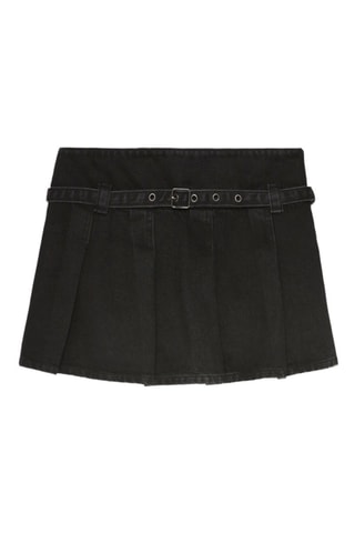 Falda plisada vaquera de talle alto - Negro