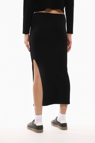 Falda midi de talle alto - Negro