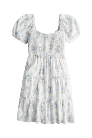 Vestido recto - Blanco y celeste