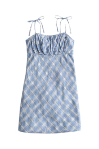 Vestido trapecio - Celeste y blanco