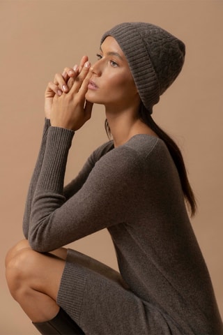 Berretto Popi 100% cashmere, 4 fili - Taupe melange