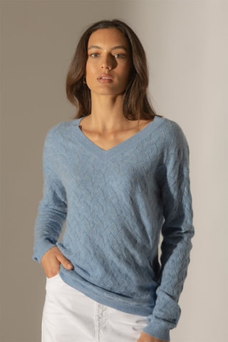 Maglia Madison 100% cashmere, 2 fili - Collo a V - Celeste