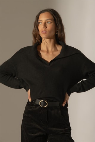 Maglia Crimson 100% cashmere 2 fili - Collo a revers - Nero