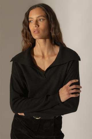 Maglia Crimson 100% cashmere 2 fili - Collo a revers - Nero