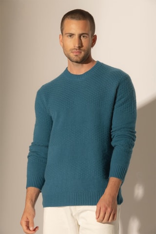 Maglia Aidan 100% cashmere 4 fili - Collo rotondo - Blu pavone, 287 g
