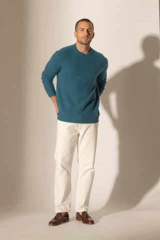 Maglia Aidan 100% cashmere 4 fili - Collo rotondo - Blu pavone, 287 g