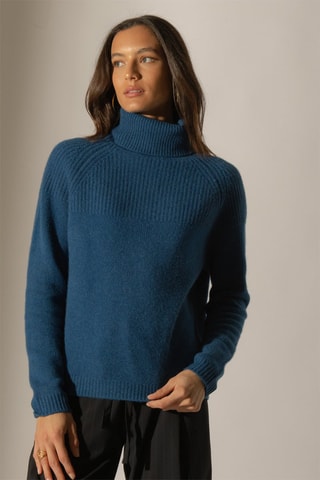 Maglia Maneses 100% cashmere, 6 fili - Collo dolcevita - Blu melange