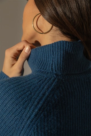 Maglia Maneses 100% cashmere, 6 fili - Collo dolcevita - Blu melange
