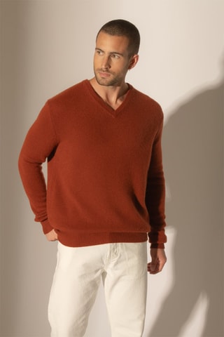 Maglia Enzo 100% cashmere 4 fili - Collo a V - Scoiattolo, 310 g