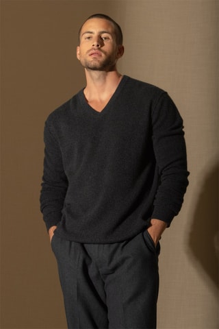 Maglia Lorenzo 100% cashmere, 2 fili - Collo a V - Caviale