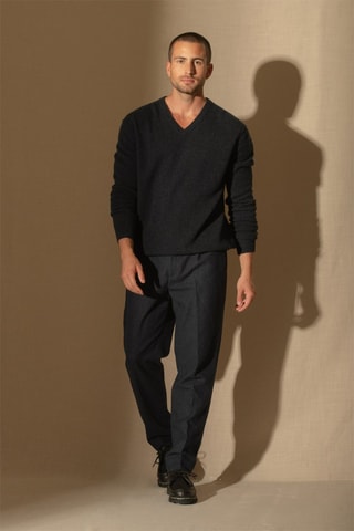 Maglia Lorenzo 100% cashmere, 2 fili - Collo a V - Caviale