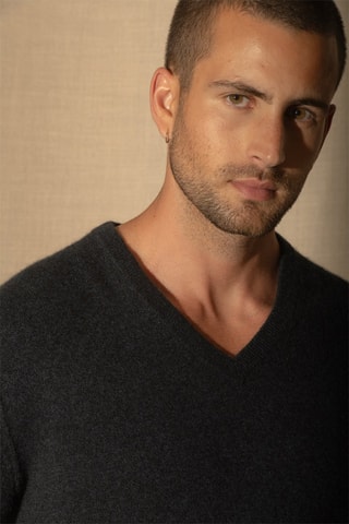 Maglia Lorenzo 100% cashmere, 2 fili - Collo a V - Caviale