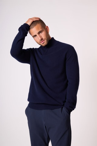 Maglia Greg 100% cashmere 2 fili - Collo con cerniera - Navy