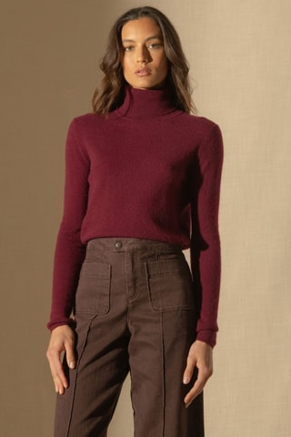 Maglia Ashley 100% cashmere, 2 fili - Collo dolcevita. - Bordeaux