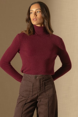 Maglia Ashley 100% cashmere, 2 fili - Collo dolcevita. - Bordeaux