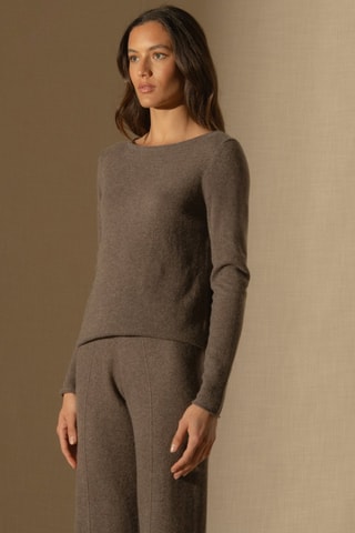 Maglia Megan 100% cashmere, 2 fili - Collo a barchetta - Taupe melange