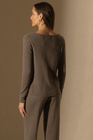 Maglia Megan 100% cashmere, 2 fili - Collo a barchetta - Taupe melange