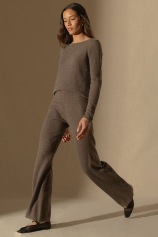 Maglia Megan 100% cashmere, 2 fili - Collo a barchetta - Taupe melange