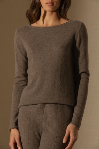 Maglia Megan 100% cashmere, 2 fili - Collo a barchetta - Taupe melange