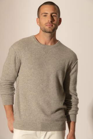 Maglia Soan 100% cashmere, 2 fili - Collo rotondo - Grigio chiaro melange