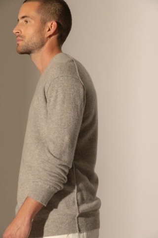 Maglia Soan 100% cashmere, 2 fili - Collo rotondo - Grigio chiaro melange