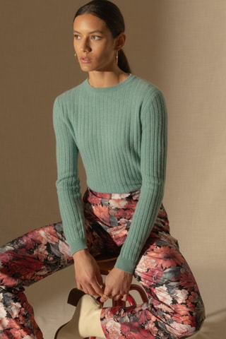 Maglia Kylie 100% cashmere, 2 fili - Collo rotondo - Verde melange