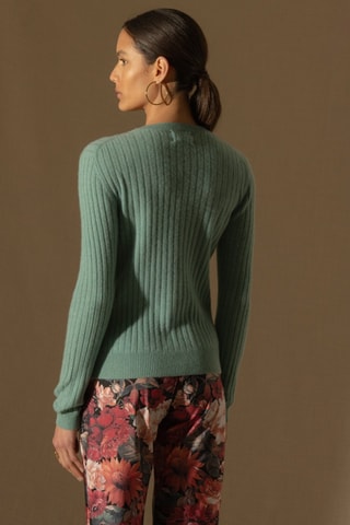 Maglia Kylie 100% cashmere, 2 fili - Collo rotondo - Verde melange