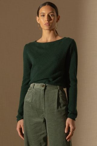 Maglia Megan 100% cashmere, 2 fili - Collo a barchetta - Verde scuro
