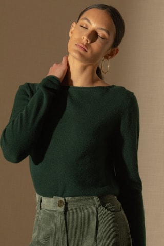 Maglia Megan 100% cashmere, 2 fili - Collo a barchetta - Verde scuro