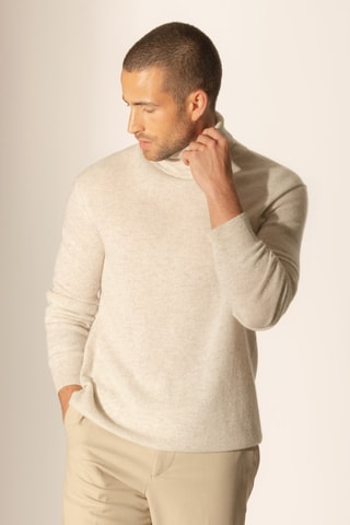 Maglia Trevor 100% cashmere 2 fili - Collo dolcevita. - Grigio perla melange