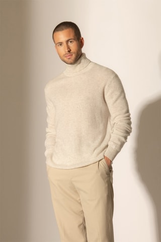 Maglia Trevor 100% cashmere 2 fili - Collo dolcevita. - Grigio perla melange