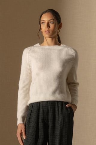 Maglia Oceane 100% cashmere 4 fili - Collo rotondo - Bianco, 269 g